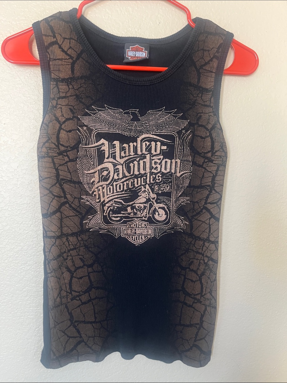 Harley-Davidson Black & Brown Graphic Ribbed Tank Top Sz L